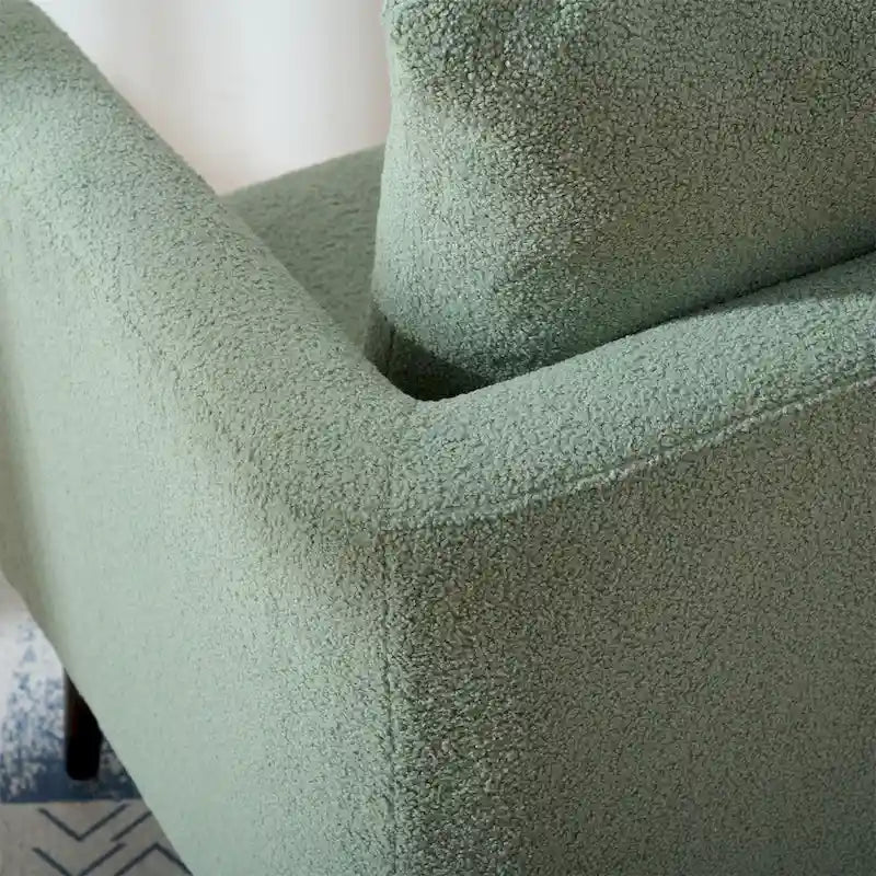 Fauteuil d'appoint baril en chenille avec pieds en bois massif et coussin lombaire