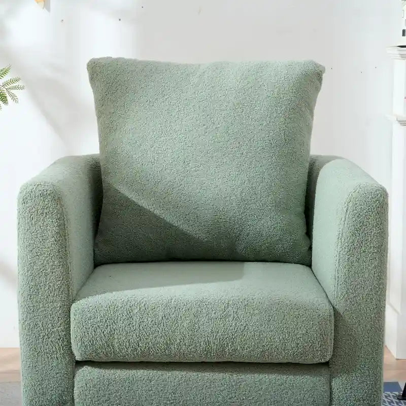Fauteuil d'appoint baril en chenille avec pieds en bois massif et coussin lombaire