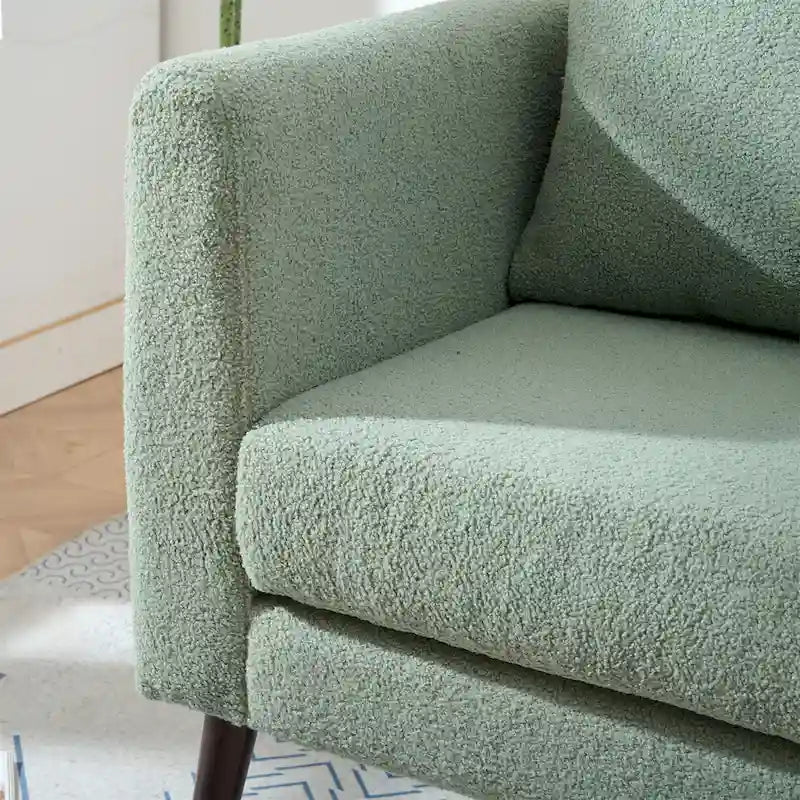 Fauteuil d'appoint baril en chenille avec pieds en bois massif et coussin lombaire
