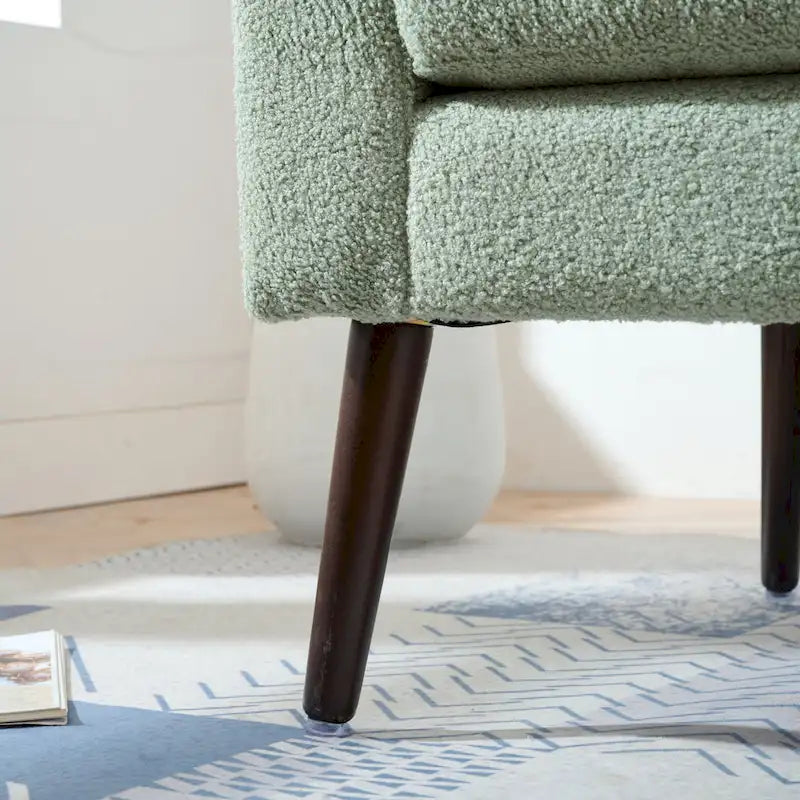 Fauteuil d'appoint baril en chenille avec pieds en bois massif et coussin lombaire