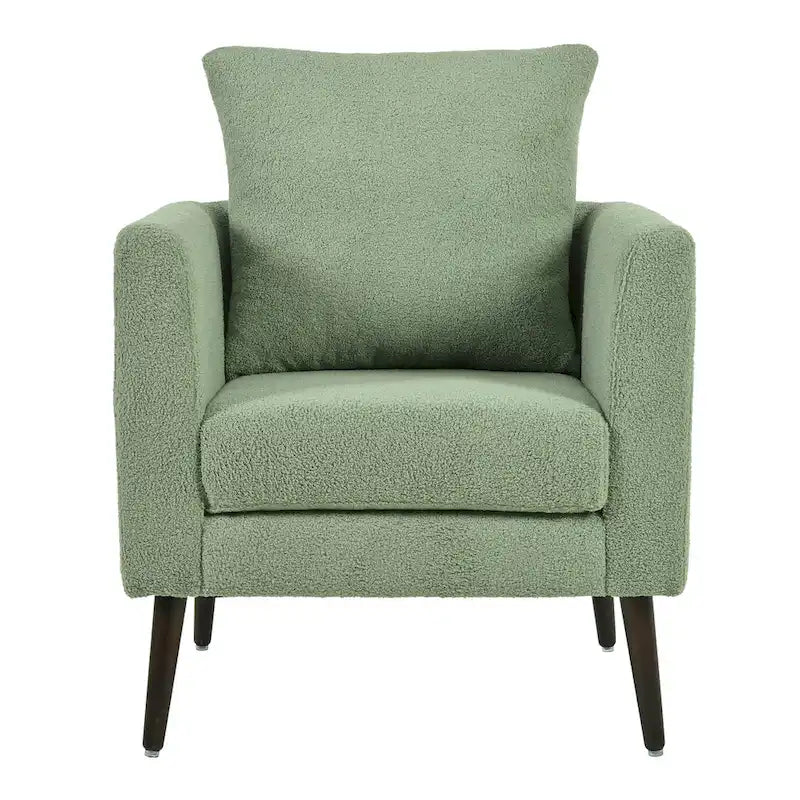 Fauteuil d'appoint baril en chenille avec pieds en bois massif et coussin lombaire