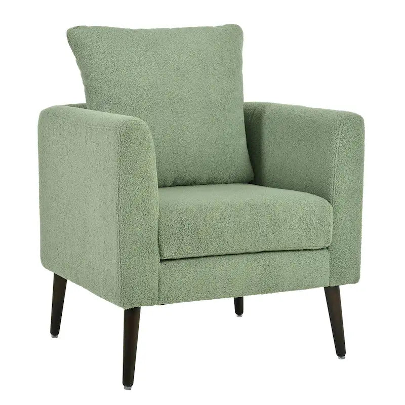 Fauteuil d'appoint baril en chenille avec pieds en bois massif et coussin lombaire