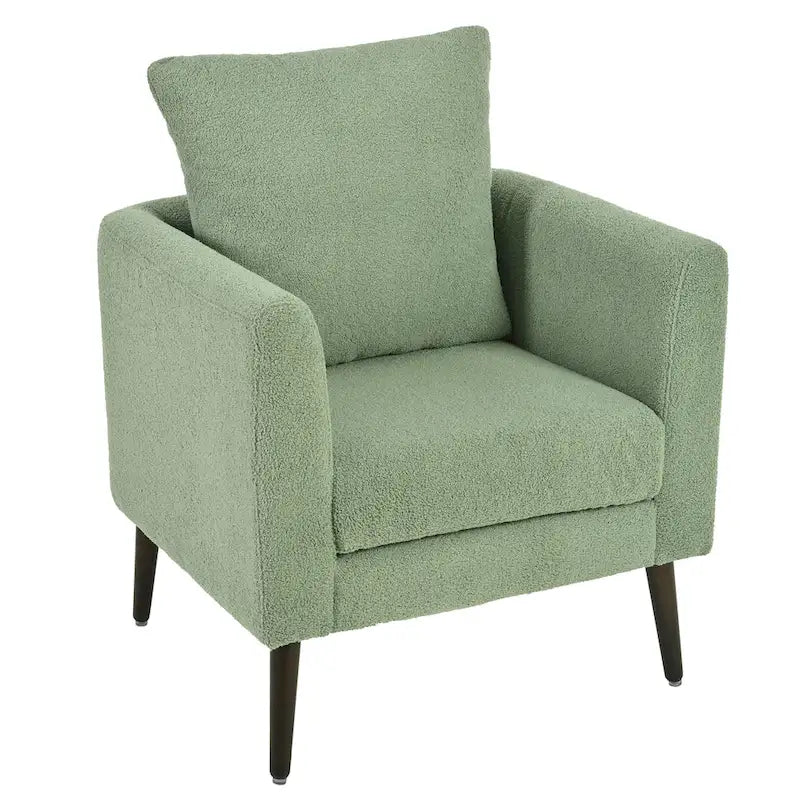 Fauteuil d'appoint baril en chenille avec pieds en bois massif et coussin lombaire