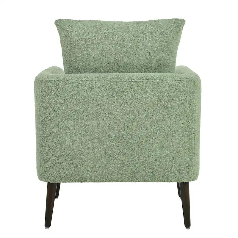 Fauteuil d'appoint baril en chenille avec pieds en bois massif et coussin lombaire