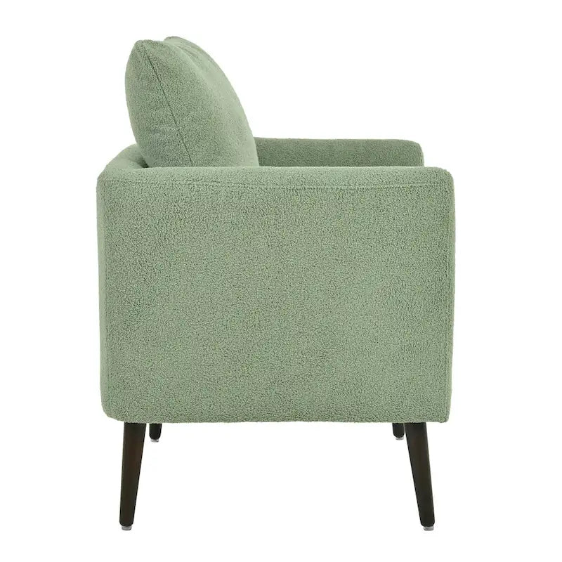 Fauteuil d'appoint baril en chenille avec pieds en bois massif et coussin lombaire