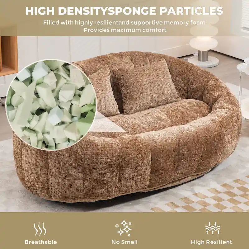 Canapé-chaise longue chenille 59" avec garnissage en mousse haute densité – Canapé de sol pour salon et chambre