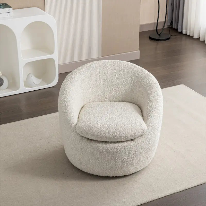 Fauteuil d'appoint barillet en bouclette blanc crème avec base pivotante à 360°