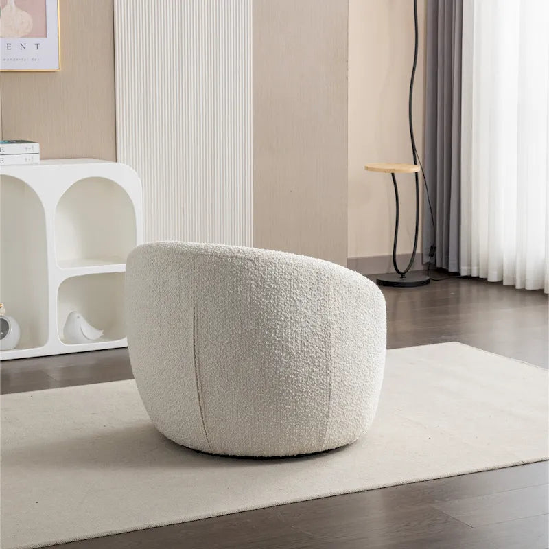 Fauteuil d'appoint barillet en bouclette blanc crème avec base pivotante à 360°