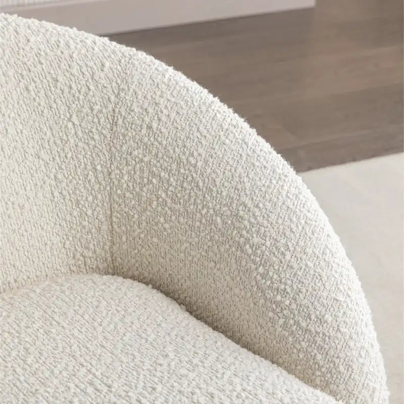 Fauteuil d'appoint barillet en bouclette blanc crème avec base pivotante à 360°