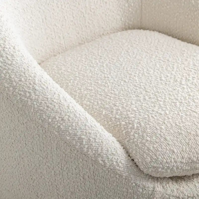 Fauteuil d'appoint barillet en bouclette blanc crème avec base pivotante à 360°