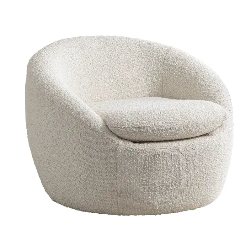 Fauteuil d'appoint barillet en bouclette blanc crème avec base pivotante à 360°