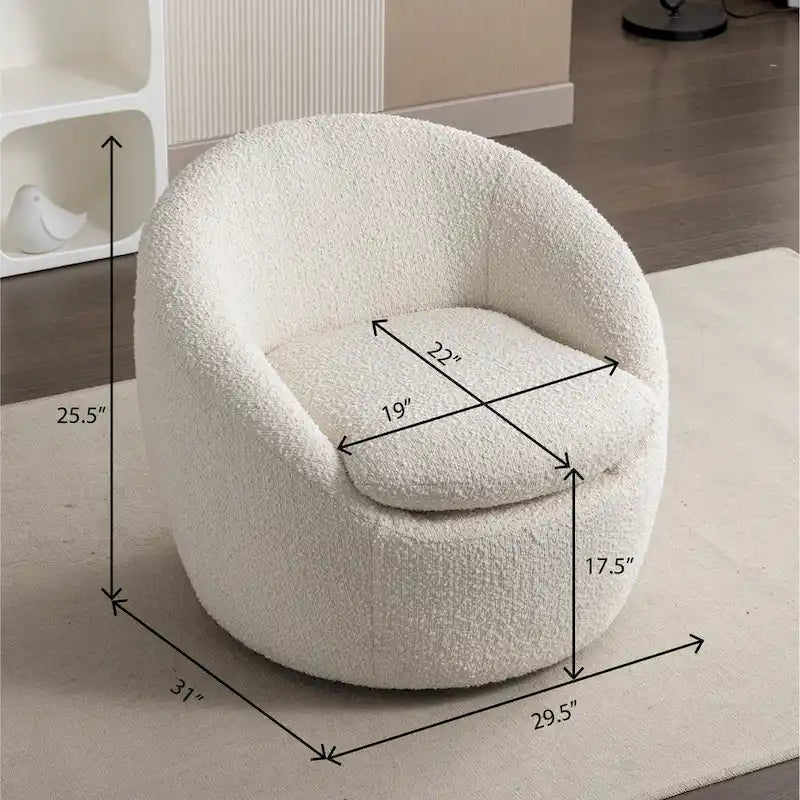 Fauteuil d'appoint barillet en bouclette blanc crème avec base pivotante à 360°