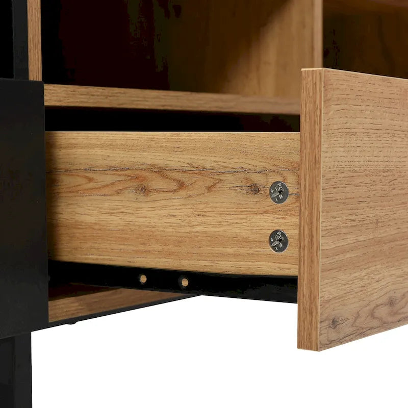Meuble TV de 190 cm avec 2 placards et étagère de rangement ouverte, convient aux téléviseurs jusqu'à 85 pouces
