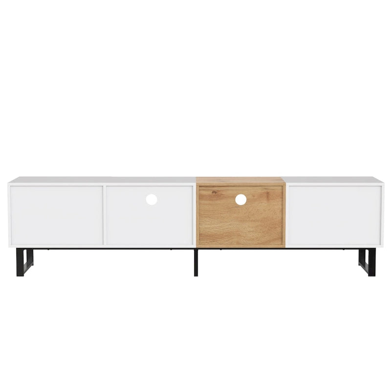 Meuble TV de 190 cm avec 2 placards et étagère de rangement ouverte, convient aux téléviseurs jusqu'à 85 pouces