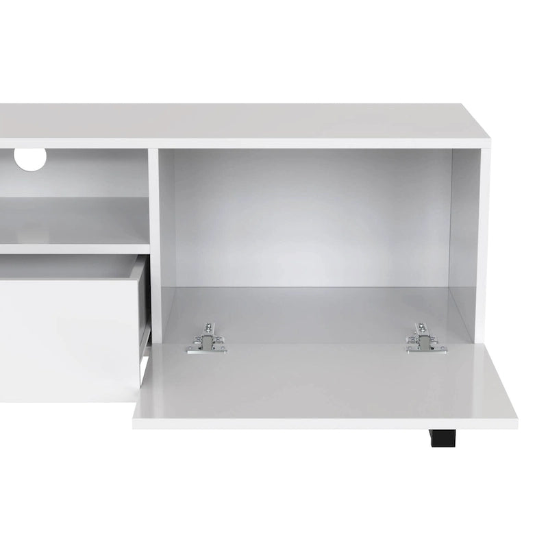 Meuble TV de 190 cm avec 2 placards et étagère de rangement ouverte, convient aux téléviseurs jusqu'à 85 pouces