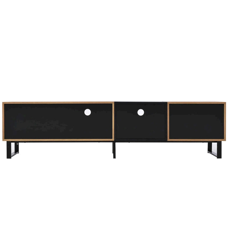 Meuble TV de 190 cm avec 2 placards et étagère de rangement ouverte, convient aux téléviseurs jusqu'à 85 pouces