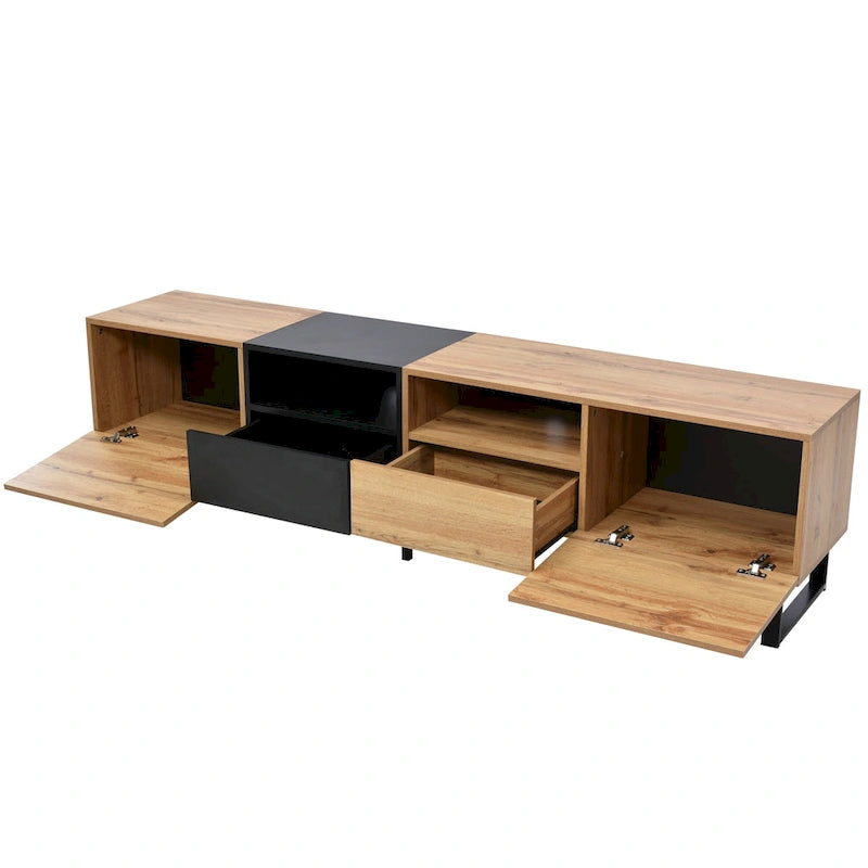 Meuble TV de 190 cm avec 2 placards et étagère de rangement ouverte, convient aux téléviseurs jusqu'à 85 pouces