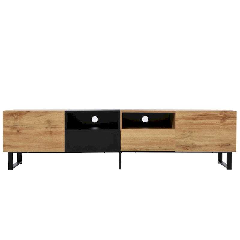 Meuble TV de 190 cm avec 2 placards et étagère de rangement ouverte, convient aux téléviseurs jusqu'à 85 pouces