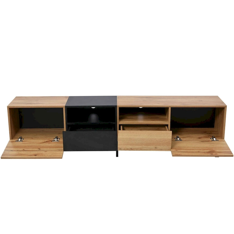 Meuble TV de 190 cm avec 2 placards et étagère de rangement ouverte, convient aux téléviseurs jusqu'à 85 pouces