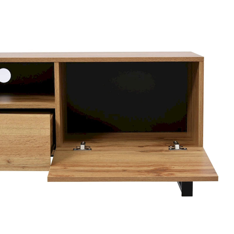 Meuble TV de 190 cm avec 2 placards et étagère de rangement ouverte, convient aux téléviseurs jusqu'à 85 pouces