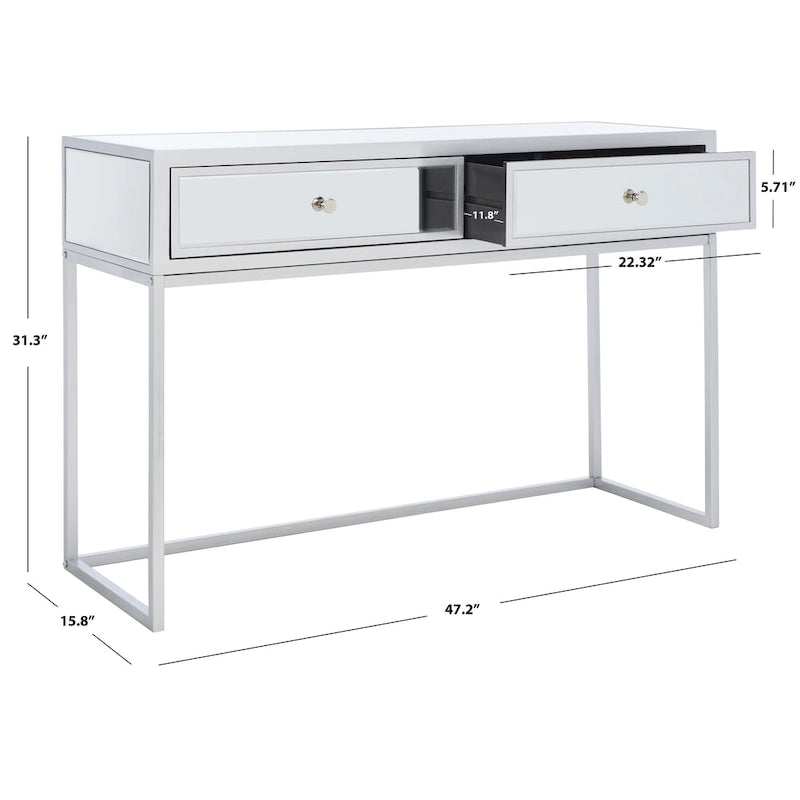 Coiffeuse à 2 tiroirs avec miroir et base en métal