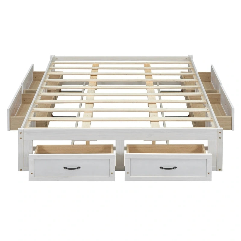 Lit plateforme de rangement Queen avec 6 tiroirs