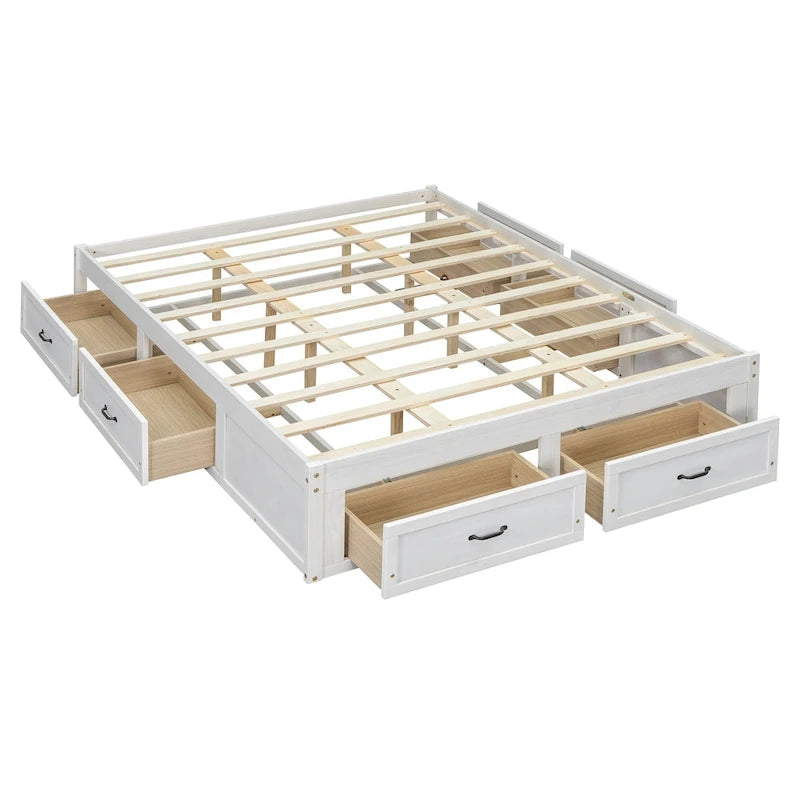 Lit plateforme de rangement Queen avec 6 tiroirs