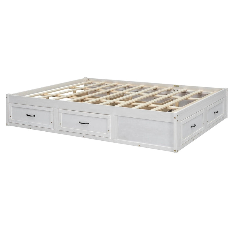 Lit plateforme de rangement Queen avec 6 tiroirs