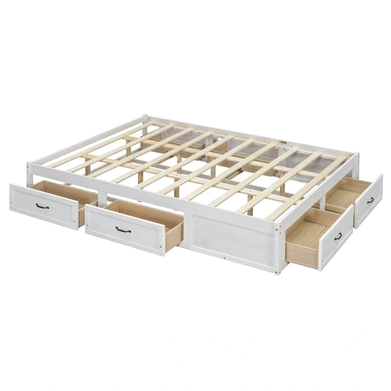Lit plateforme de rangement Queen avec 6 tiroirs
