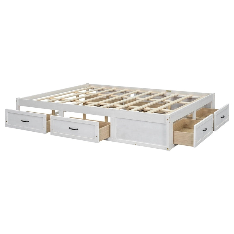 Lit plateforme de rangement Queen avec 6 tiroirs