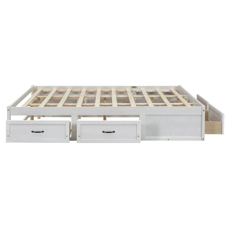 Lit plateforme de rangement Queen avec 6 tiroirs