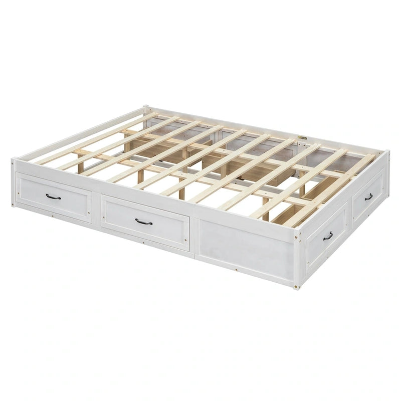Lit plateforme de rangement Queen avec 6 tiroirs