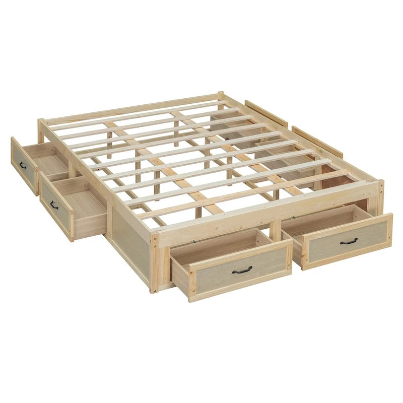 Lit plateforme de rangement Queen avec 6 tiroirs