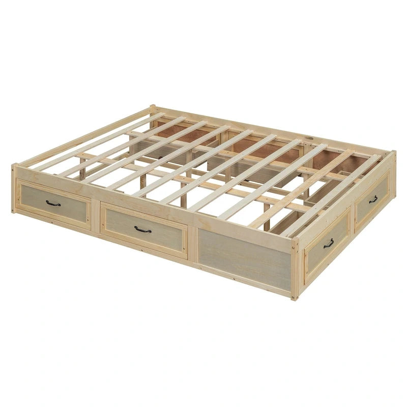 Lit plateforme de rangement Queen avec 6 tiroirs