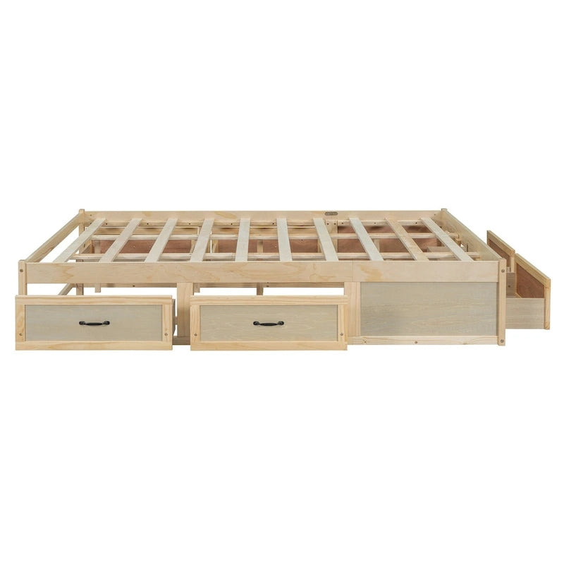 Lit plateforme de rangement Queen avec 6 tiroirs