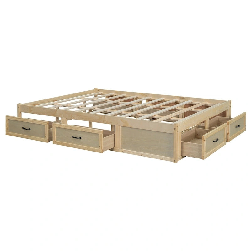 Lit plateforme de rangement Queen avec 6 tiroirs