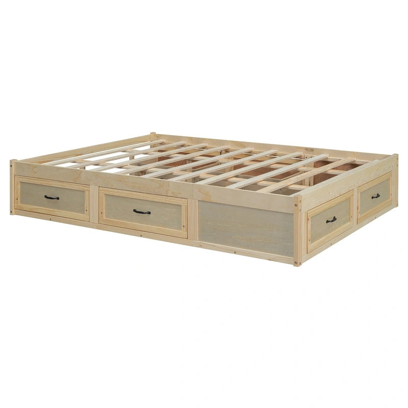 Lit plateforme de rangement Queen avec 6 tiroirs