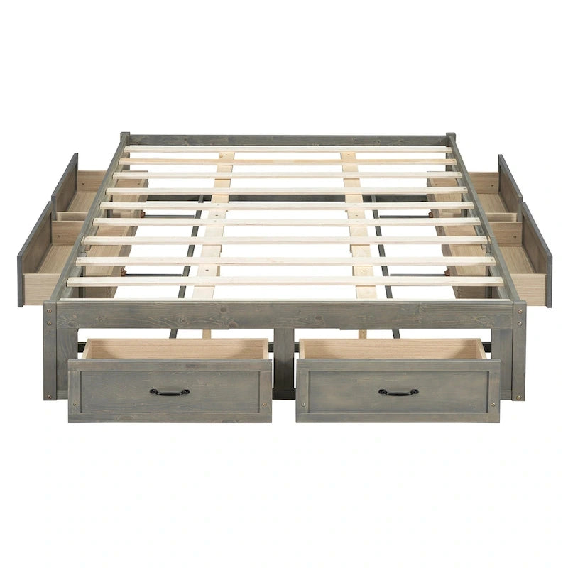 Lit plateforme de rangement Queen avec 6 tiroirs