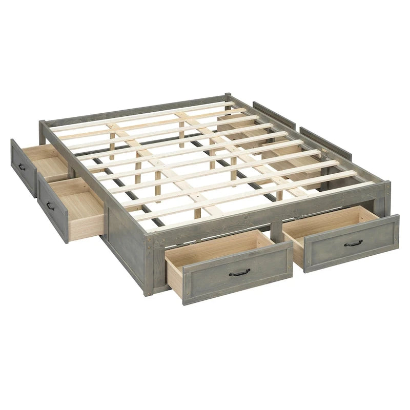 Lit plateforme de rangement Queen avec 6 tiroirs