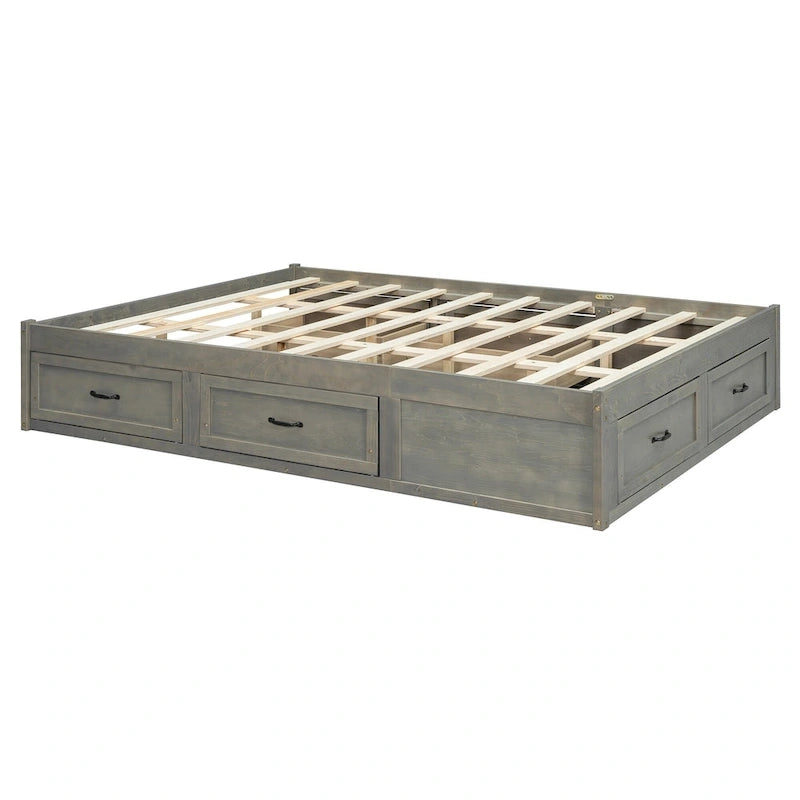 Lit plateforme de rangement Queen avec 6 tiroirs