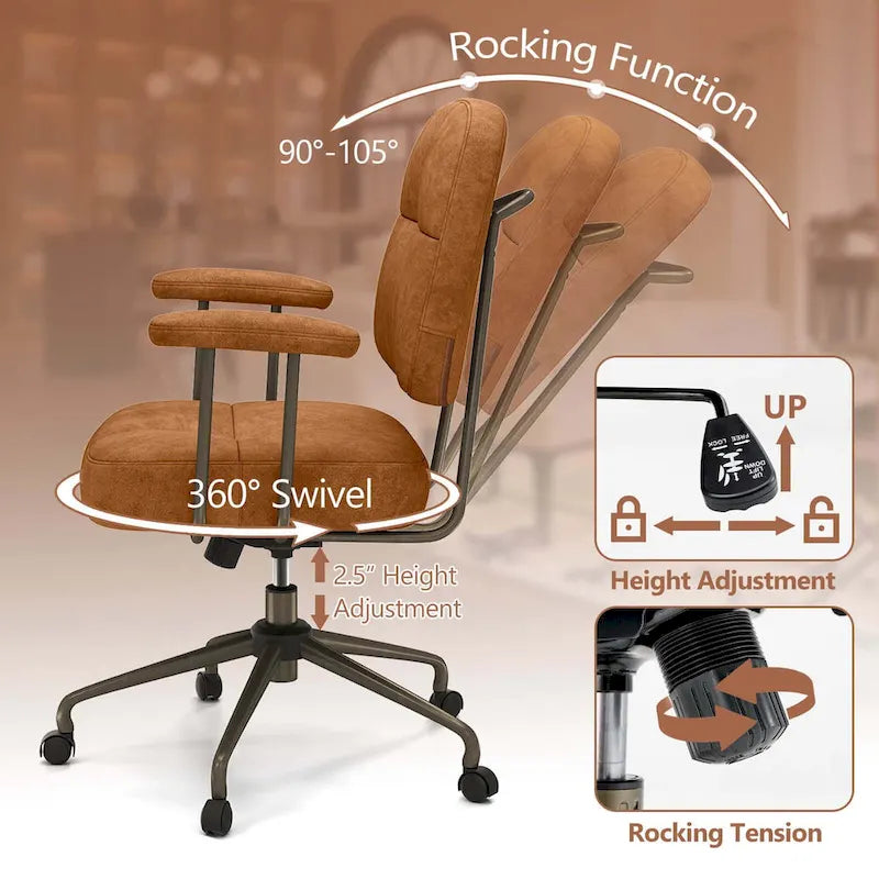 Chaise de bureau ergonomique à dossier mi-hauteur — Chaise de travail tapissée en Leathaire avec hauteur réglable et fonction de bascule
