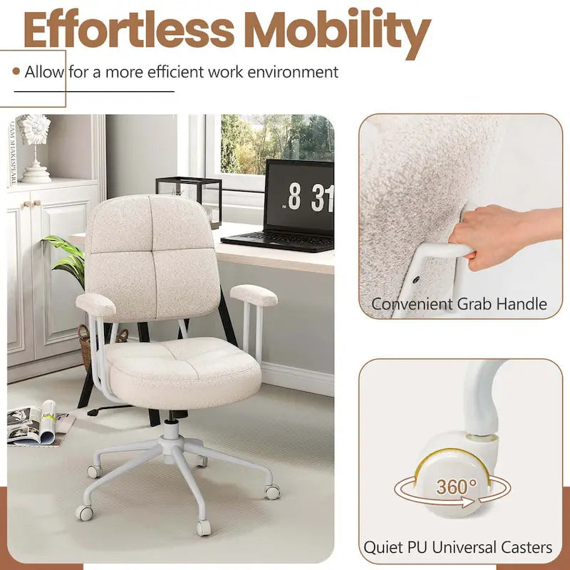 Chaise de bureau ergonomique à dossier mi-hauteur — Chaise de travail tapissée en Leathaire avec hauteur réglable et fonction de bascule