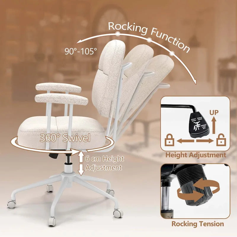 Chaise de bureau ergonomique à dossier mi-hauteur — Chaise de travail tapissée en Leathaire avec hauteur réglable et fonction de bascule