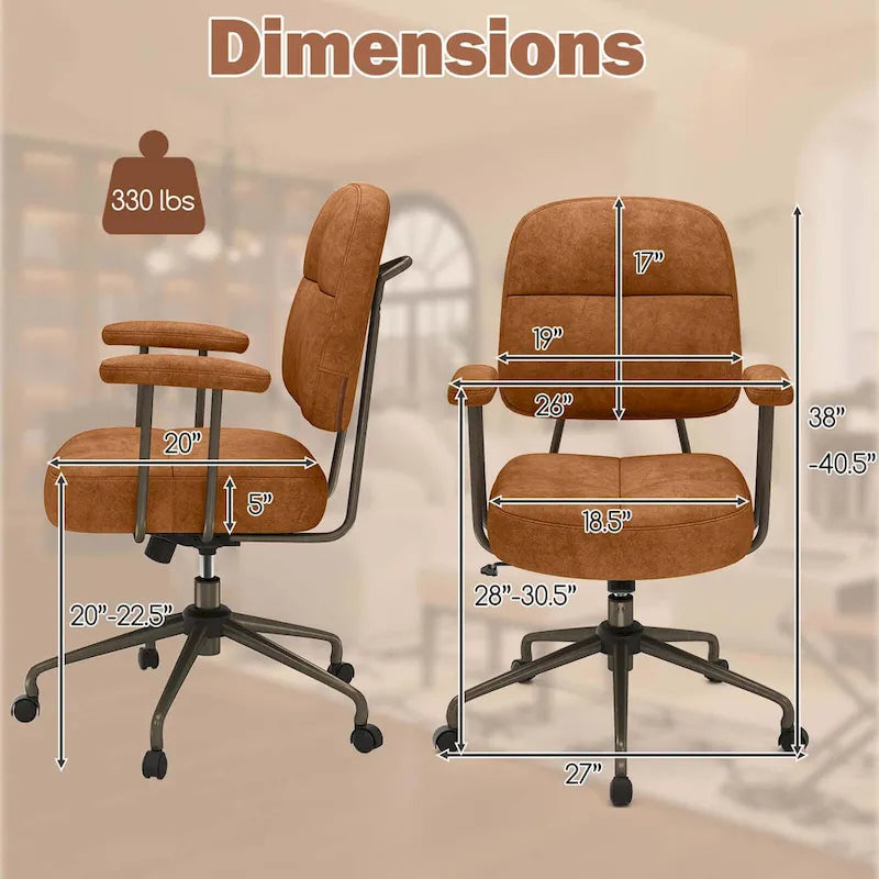 Chaise de bureau ergonomique à dossier mi-hauteur — Chaise de travail tapissée en Leathaire avec hauteur réglable et fonction de bascule
