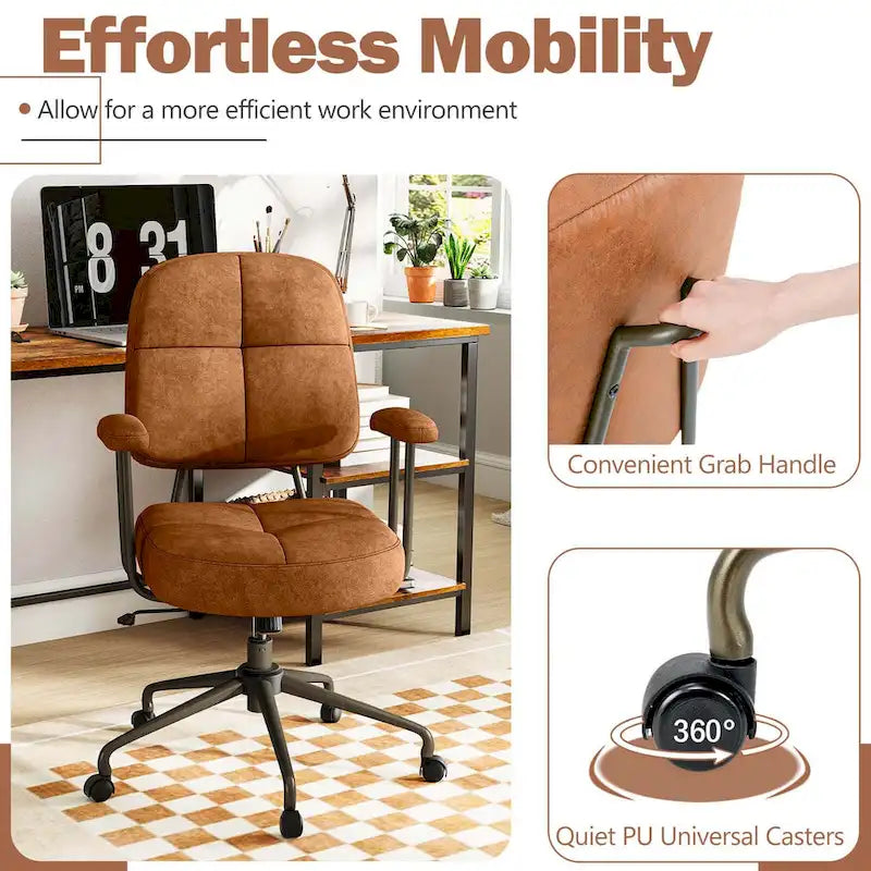Chaise de bureau ergonomique à dossier mi-hauteur — Chaise de travail tapissée en Leathaire avec hauteur réglable et fonction de bascule
