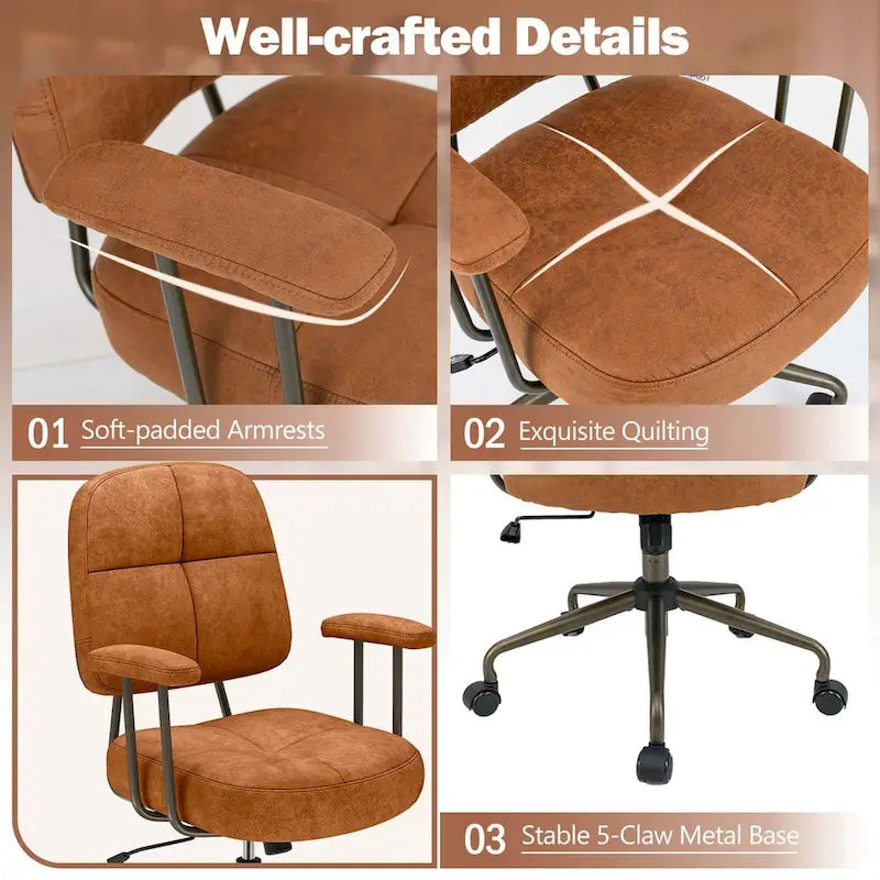 Chaise de bureau ergonomique à dossier mi-hauteur — Chaise de travail tapissée en Leathaire avec hauteur réglable et fonction de bascule