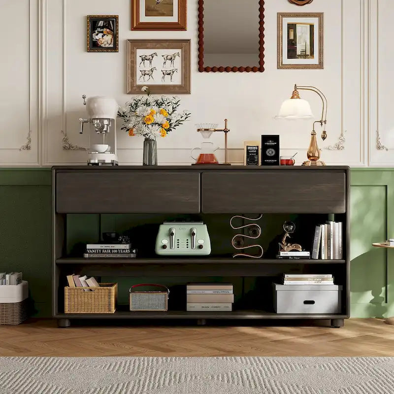 Console de style vintage avec 2 tiroirs et 2 étagères – Entrée et salon