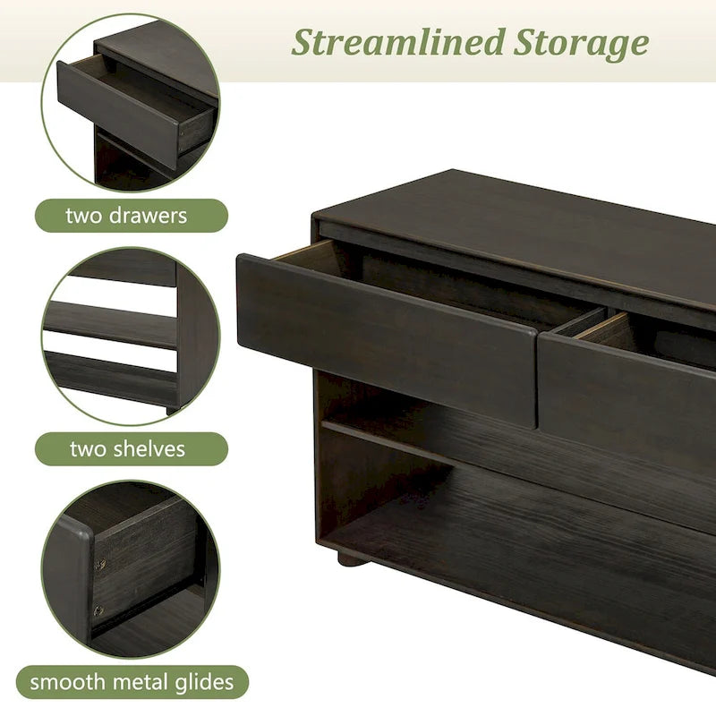 Console de style vintage avec 2 tiroirs et 2 étagères – Entrée et salon