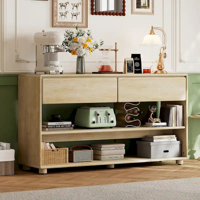Console de style vintage avec 2 tiroirs et 2 étagères – Entrée et salon