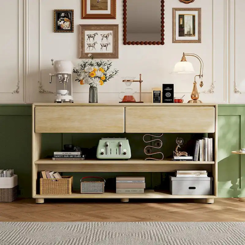 Console de style vintage avec 2 tiroirs et 2 étagères – Entrée et salon